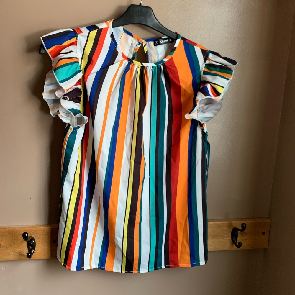 Shein Striped Ruffle Sleeve